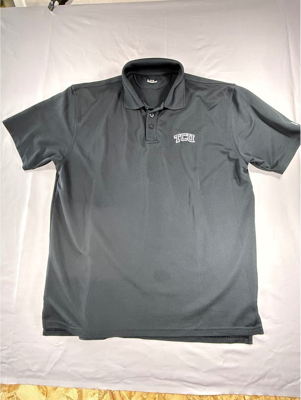Under Armour Black TCU Embroidered Polo Shirt, Medium to Large, Moisture-Wicking